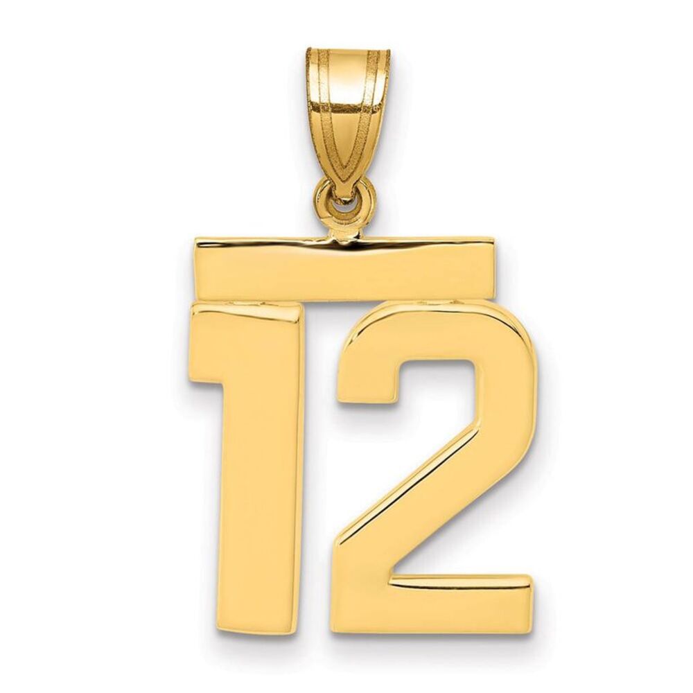 14k Yellow Gold, Athletic Collection Medium Polished Number 12 Pendant